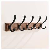 LECHYN 17.3\" Small Wooden Coat Rack Wall Mount with 5 Hooks, Entryway Wall Hooks Coat Hanger for Hanging Towel Jacket Clothes Hat Backpack Shoe Purse Key Holder Multi Hook Rail by Black Walnut Wood