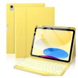 typecase Folio Keyboard Case for iPad 10th Gen 10.9 inch (2022) and iPad 11th (A16, 2025), Magnetic Wireless Detachable Keyboard, 7-Color Backlight, Thin & Light, Pencil Holder Yellow