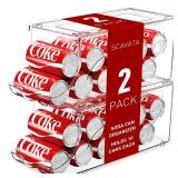 SCAVATA 2 Pack Stackable Refrigerator Organizer, Soda Can Dispenser Pop Cans Container Beverage Holder with Lid for Fridge, Freezer, Kitchen, Clear Plastic Storage Bins-Holds 10 Cans Each (Clear)