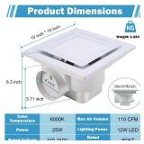 FEITON Bathroom Exhaust Fan with Light, Ceiling Mount, 110 CFM 1.0 Sones 4 Inch Duct, Quiet Square Bath Fan Light Combo, Shower Exhaust Fan with Light