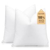 SAVORI Set of 2 Down and Feather Throw Pillow Inserts 20x20 Soft Fluffy Pillow Inserts with 100% Down-Proof Cotton Cover, Decorative Square Cushion Inner for Sofa Couch Bed-White