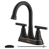 Bathroom Faucets for Sink 3 Hole, Hurran 4 inch Oil Rubbed Bronze Bathroom Sink Faucet with Pop-up Drain and Supply Hoses, Stainless Steel Lead-Free Centerset Faucets for Vanity RV
