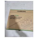 Bathroom Faucets for Sink 3 Hole, Hurran 4 inch Oil Rubbed Bronze Bathroom Sink Faucet with Pop-up Drain and Supply Hoses, Stainless Steel Lead-Free Centerset Faucets for Vanity RV