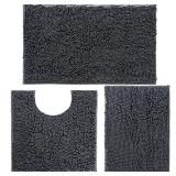 Bathroom Rugs Set Non Slip 3 Piece Bath Mat Washable Chenille Bath Rugs with PVC Backing Bath Carpet,Absorbent Bathroom Mats with Toilet Rug,Bath Mats for Bathroom,Bedroom, Kitchen,Tub,Home Decor