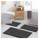 Bathroom Rugs Set Non Slip 3 Piece Bath Mat Washable Chenille Bath Rugs with PVC Backing Bath Carpet,Absorbent Bathroom Mats with Toilet Rug,Bath Mats for Bathroom,Bedroom, Kitchen,Tub,Home Decor