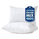 MIULEE Pillow Inserts 12x20 Inch Set of 2, Feather Mix Polycotton with Cotton Fabric Rectangle Decorative Throw Pillows for Couch Bed Sofa