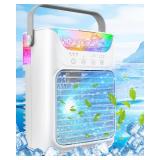 Portable Air Conditioners, 3 Wind Speeds & 7 LED Lights Evaporative Personal Air Cooler, 4 in 1 Portable AC with 650 mL Large Water Tank, Mini Air Conditioner for Bedroom/Car/Home/Camping/Room