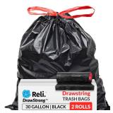 Reli. 30 Gallon Trash Bags Drawstring | 150 Count | Black | 30 Gallon Garbage Bags Heavy Duty | Large 30 Gal