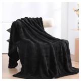 Linecooo Black Fleece Throw Blanket 50x60" for Couch Sofa Bed,Super Soft Cozy Plush Microfiber Flannel Blanket with 3D Checkered Design Lightweight for Adults,Woman,Girls