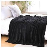 Linecooo Black Fleece Throw Blanket 50x60" for Couch Sofa Bed,Super Soft Cozy Plush Microfiber Flannel Blanket with 3D Checkered Design Lightweight for Adults,Woman,Girls