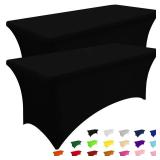 Smiry 2 Pack Spandex Table Cloth 6FT, Elastic Fitted Stretch Tablecloths, Washable and Wrinkle Free Rectangular Patio Table Cover for Outdoor, Wedding, Banquet & Parties (Black, 72Lx30Wx30H Inch)