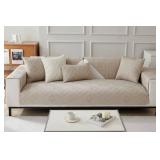 vctops Farmhouse Solid Cotton Sofa Cover for 2 or 3 Cushion Couch Covers Anti-Slip Geometric Quilted Sofa Slipcover for Dogs Cats Pet Love Seat Recliner Armrest Backrest Cover(Coffee,28\"x28\")