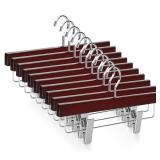 TOPIA HANGER Pants Hangers, Deluxe Cherry Wood Skirt Hangers with 2 Big Premium Metal Clips and 360° Swivel Anti-Rust Flat Hook, 20 Pack Boutique Hanger for Skirts, Trousers, Jeans, Slacks, CT03M