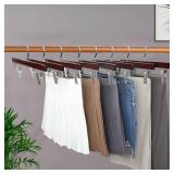 TOPIA HANGER Pants Hangers, Deluxe Cherry Wood Skirt Hangers with 2 Big Premium Metal Clips and 360° Swivel Anti-Rust Flat Hook, 20 Pack Boutique Hanger for Skirts, Trousers, Jeans, Slacks, CT03M