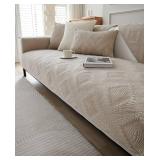 vctops Farmhouse Solid Cotton Sofa Cover for 2 or 3 Cushion Couch Covers Anti-Slip Geometric Quilted Sofa Slipcover for Dogs Cats Pet Love Seat Recliner Armrest Backrest Cover(Coffee,36\"x70\")