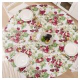 Walrus Round Vinyl Fitted Tablecloth with Flannel Backing Elastic Edge Design Table Cover Waterproof Oil-Proof PVC Table Cloth Stain-Resistant Best for 37\"-44\" Round