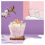 PLAZOTTA 100 Pack 3.5 oz Clear Plastic Dessert Cups with 100 Tasting Spoons, Square Parfait Appetizer Cups for Party, Weddings