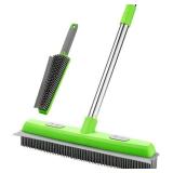 Rubber Broom with Squeegee for Carpet Pet Hair Remover,57 inch Long Handled Fur Remover Rake,Portable Detailing Lint Brush,Pet Removal Fluff Carpet, Hardwood Floor, Tile