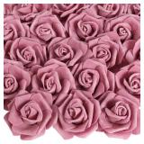 INSUNSIX 100 PCS Artificial Flowers Mauve Fake Roses Artificial Flowers Foam Flowers Real Looking Foam Roses for DIY Wedding Home Centerpiece Table Decorations(Dusty Rose)