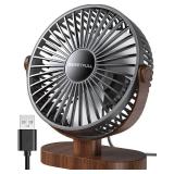 SWEETFULL 6.5 Inch USB Small Desk Fan, 3 Speeds Quiet Portable Desktop Table Fan, 360° Adjustment Personal Mini Fan for Home Office Car Outdoor Travel (Black wood grain)