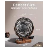SWEETFULL 6.5 Inch USB Small Desk Fan, 3 Speeds Quiet Portable Desktop Table Fan, 360° Adjustment Personal Mini Fan for Home Office Car Outdoor Travel (Black wood grain)