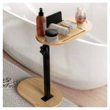 Yumkfoi Bamboo Bathtub Tray Table with Adjustable Height, Freestanding Bath Caddy Tray for Tub Against Wall, Bathtub Side Table for Luxury Bath Home Spa Homewarming - Patent Protected (Natural)