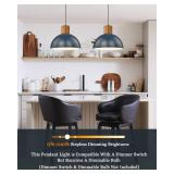 ELYONA Modern Hammered Pendant Light Fixtures with 12\" Metal Shade Solid Wood Dome Hanging Pendant Light for Farmhouse Kitchen Island Dining Room Sink Bedroom Hallway Medium 2 Pack Blue