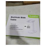 Yumkfoi Bamboo Bathtub Tray Table with Adjustable Height, Freestanding Bath Caddy Tray for Tub Against Wall, Bathtub Side Table for Luxury Bath Home Spa Homewarming - Patent Protected (Natural)