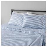 Amazon Basics Lightweight Super Soft Easy Care Microfiber 4 Piece Bed Sheet Set With 14-inch Deep Pockets - Queen, Dusty Blue Pinstripe,Printed