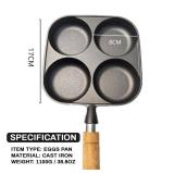 Sunicon 4 Cup Eggs Pan, Cast Iron Fried Egg Pan Pancake Pan Burger Omelet Cooker Griddle Egg Skillet for Breakfast, Kitchen Cookware for Gas Stove and Induction Cooker