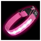 Super Bright LED Dog Collar - Fully Waterproof & Adjustable Glow Collar - USB-C Rechargeable for Night Walking, Safety - Flashing Lighted Collar for Dogs(Pink,L)