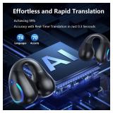 AI Translation Earbuds Real Time 144 Languages Translator Ear Buds Audifonos Traductores Ingles Espanol Wireless Clip On Earbuds Bluetooth Headphones for Travel Business Meeting Learning Black