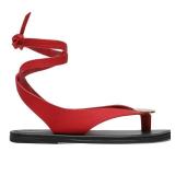 (EU 37) Molozoey Suede Flat Sandals for Women with Metal Circular Ankle Strappy Ladies Fashion Cute Summer Flip Flops RED Sandals Dressy.