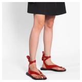 (EU 37) Molozoey Suede Flat Sandals for Women with Metal Circular Ankle Strappy Ladies Fashion Cute Summer Flip Flops RED Sandals Dressy.