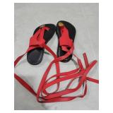 (EU 37) Molozoey Suede Flat Sandals for Women with Metal Circular Ankle Strappy Ladies Fashion Cute Summer Flip Flops RED Sandals Dressy.