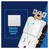 LIDER Matte Finish Lighted Combination Decorator Switch and Tamper-Resistant Receptacle, Single Pole, Residential Grade, 15A 120V/125V, UL Listed, LCS1-1PTR-W, White