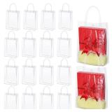 16pcs Clear PVC Gift Bags with Handles, Small Plastic Tote Bags Transparent Gift Wrap Bags Reusable Shopping Bags for Wedding Candy Bags,Dessert,Merchandise, Retail, Small Business (16