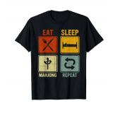 Funny Retro Design For Men Women Eat Sleep Mahjong Repeat T-Shirt