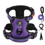IVY&LANE No Pull Dog Harness for Large Dogs, Dog Vest Harness with Leash, Safety Belt and Storage Strap, Fully Adjustable Harness, 360?Reflective Strip, Soft Handle (Purple, L)
