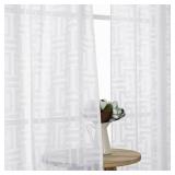 OWENIE Sheer White Curtains 63 Inch Length 2 Panels Set, Light Filtering Jacquard Clip Textured Window Curtain Panels for Nursery Room, Modern Rod Pocket Privacy Dining Room Curtains, 42x63 Inches