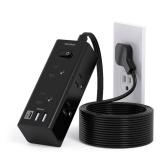 10Ft Extension Cord with Multiple Outlets, Flat Plug Power Strip Surge Protector with 10 Ft Long Cord, 6 Outlet 3 USB Ports (1 USB C), Multi Outlet Wall Plug for Travel, Dorm Room Essentials-Black