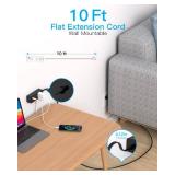 10Ft Extension Cord with Multiple Outlets, Flat Plug Power Strip Surge Protector with 10 Ft Long Cord, 6 Outlet 3 USB Ports (1 USB C), Multi Outlet Wall Plug for Travel, Dorm Room Essentials-Black