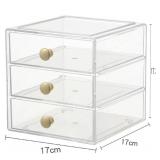 AJIODA Makeup Drawer Organizer Box with 3 Drawers, Acrylic Cosmetic Display Case Vanity Organizer Jewelry Storage Box Stackable Storage for Cosmetics, Skin Care, Bathroom, Countertop, Gold Handle