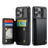 Vinich for iPhone 15 Pro Wallet Case with Card Holder, RFID Blocking Credit Slots Kickstand Shockproof Phone Cover for Women Men, Black