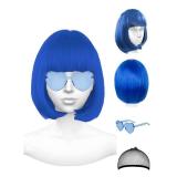NSODREEM Blue Wig and Party Sunglasses, Color Bob Wig, Cosplay Wigs and Party Wigs, Rainbow Wig with Neon Glasses Blue Wig for Women - Bachelorette Party Wigs Decorations Favors (Blue)