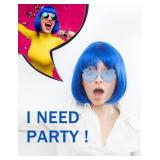NSODREEM Blue Wig and Party Sunglasses, Color Bob Wig, Cosplay Wigs and Party Wigs, Rainbow Wig with Neon Glasses Blue Wig for Women - Bachelorette Party Wigs Decorations Favors (Blue)