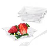 TOFLEN 100ct Mini Dessert Plates with Tasting Spoons, 2.5 Inch Small Reusable Clear Plastic Square Party Serving Hors D