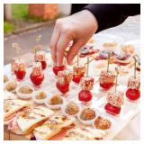 TOFLEN 100ct Mini Dessert Plates with Tasting Spoons, 2.5 Inch Small Reusable Clear Plastic Square Party Serving Hors D
