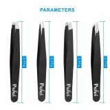 Pefei Tweezers Set - Professional Stainless Steel Tweezers for Eyebrows - Great Precision for Facial Hair, Splinter and Ingrown Hair Removal (Black)