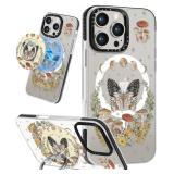 Lotadilo Cute Case for iPhone 16 Pro for Women Girls - Funny Butterfly Moon Design Compatible with Magsafe Magnetic Ring Holder Kickstand Fashion TPU Phone Covers